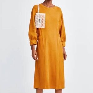 Zara Trafaluc Mustard Yellow Corduroy Midi Dress